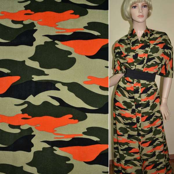 Батист диллон зелено-черный оранжевый камуфляж ш.140