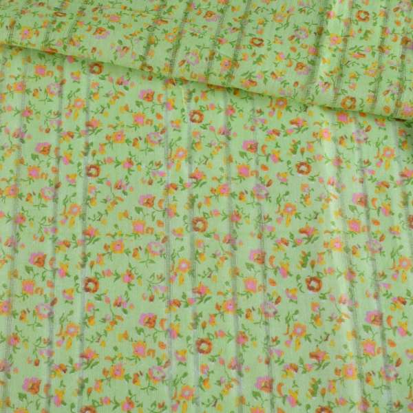 Батист з мережкою салатовий в дрібні квіти, ш.140