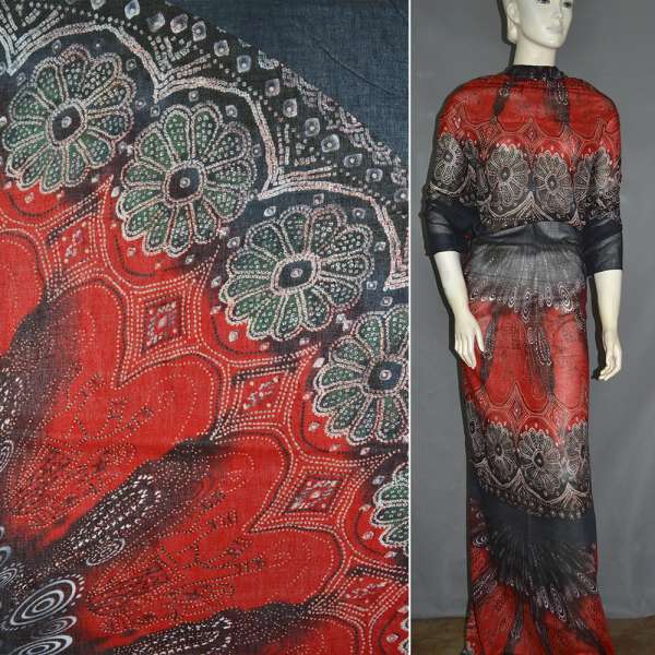 Батист черно-красный павлиний хвост рапорт ш.140