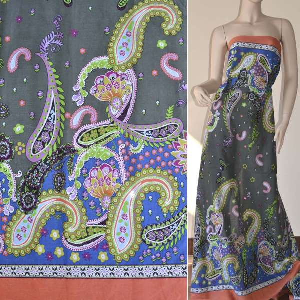 Батист оливково-синий,двухсторонний купон огурцы ш.140