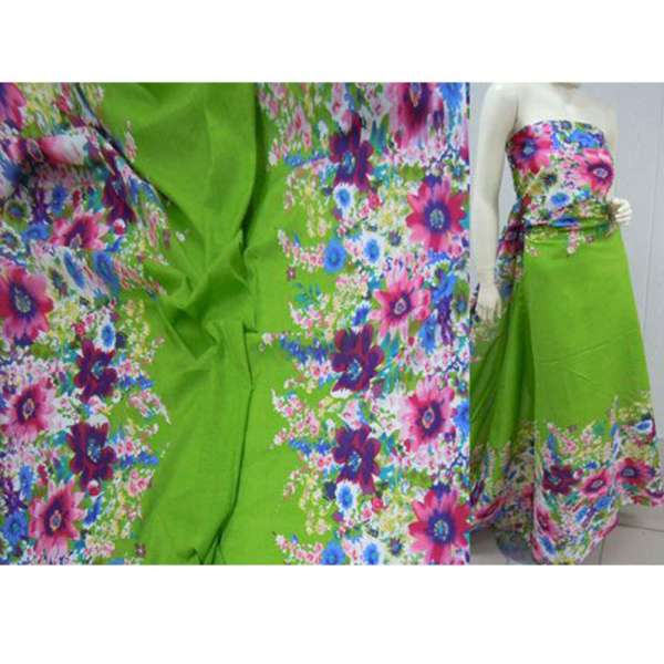 Батист зеленый,двухсторонний купон цветы ш.140