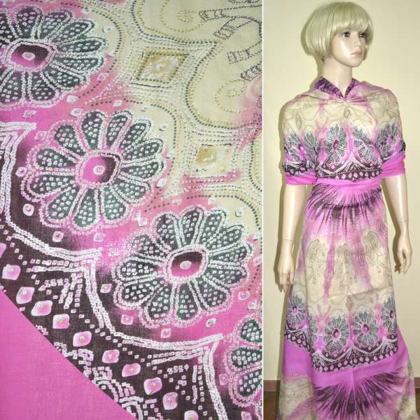 Батист розово-бежевый павлиний хвост рапорт ш.140