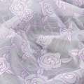 Батист с органзой белый с фиолетовыми розами ш.145