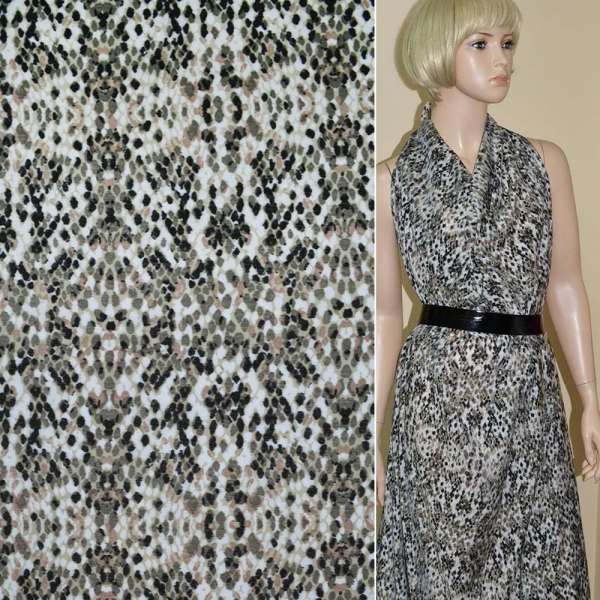 Батист молочний з органзой, чорно-сірим малюнком принт рептилія ш.142