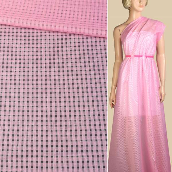 Батист розовый мелкие квадраты ш.140