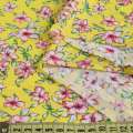 Батист жовтий в біло-рожеві квіти, ш.140