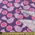 Микровельвет фиолетовый в розово-сиреневые птички, цветы, ш.145