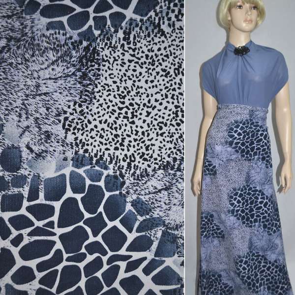Вельвет стрейч животный принт синий, ш.140