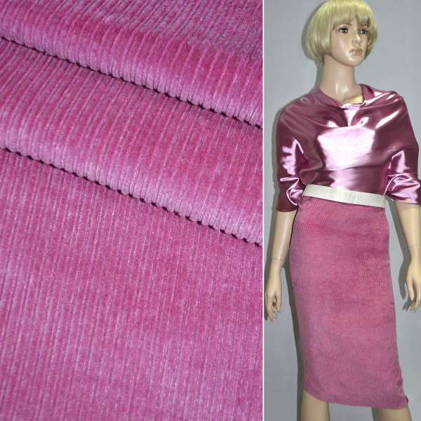 Вельвет стрейч малиновый средний, ш.150