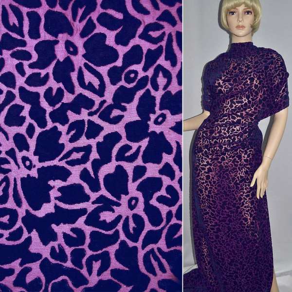 Оксамит на шифоні малиновий з темно-синіми кольорами ш.110