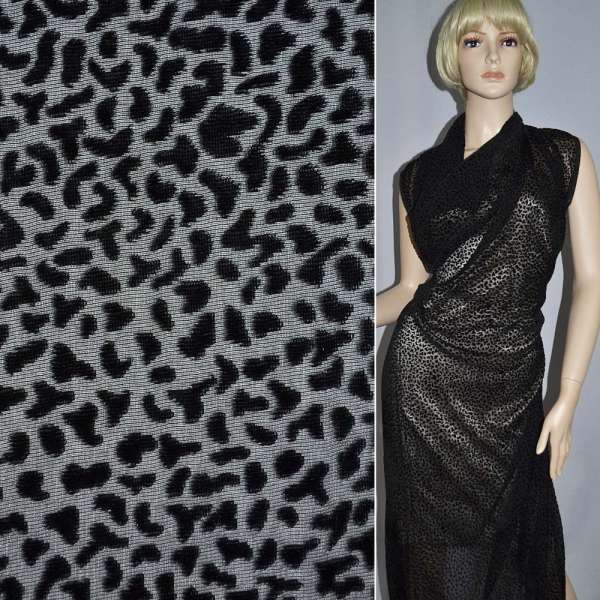 Оксамит на шифоні чорний "камінчики" ш.110