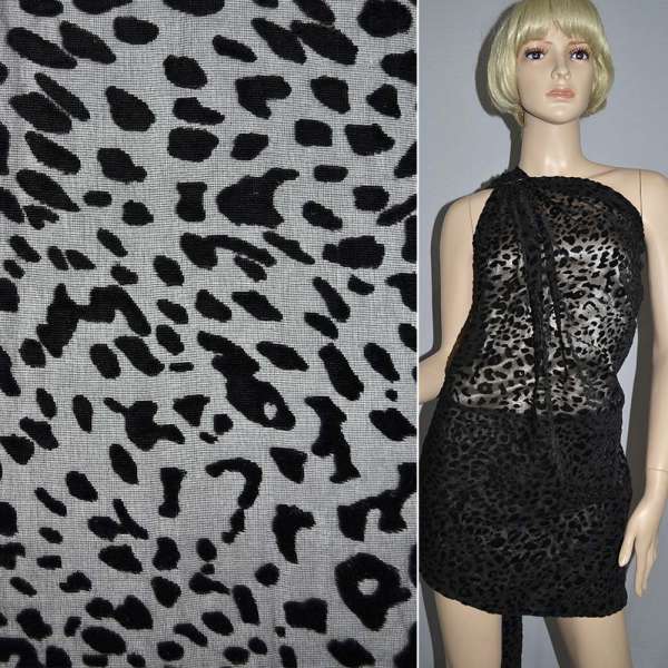 Оксамит на шифоні чорний "плями" ш.110