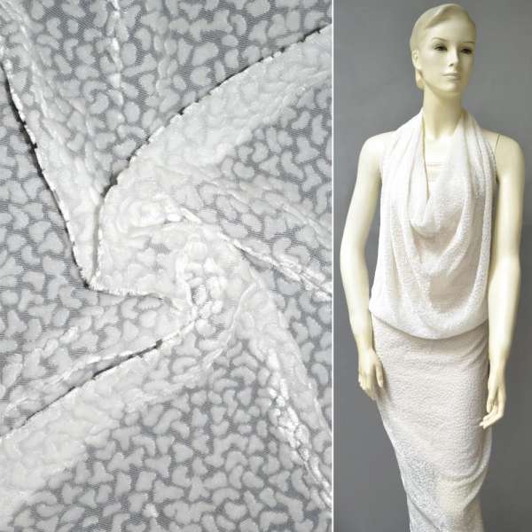 Оксамит на шифоні молочний "камінчики" ш.110