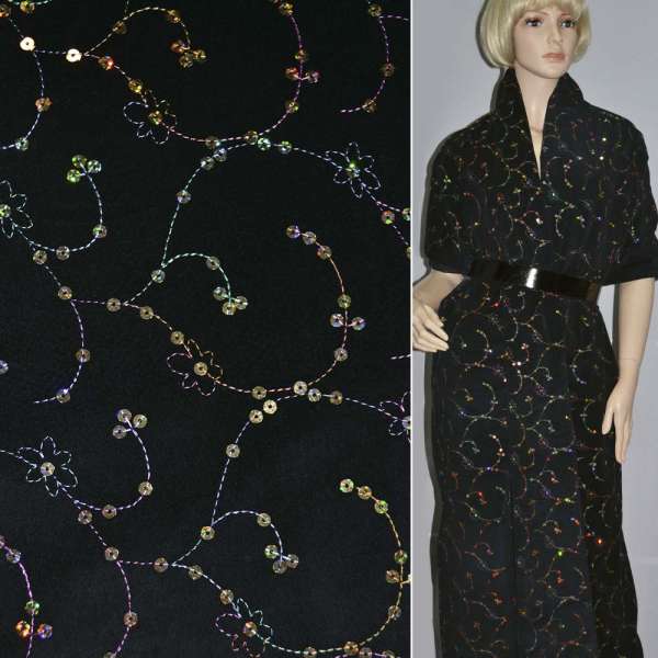 Оксамит стрейч чорний з паєтками, ш.148