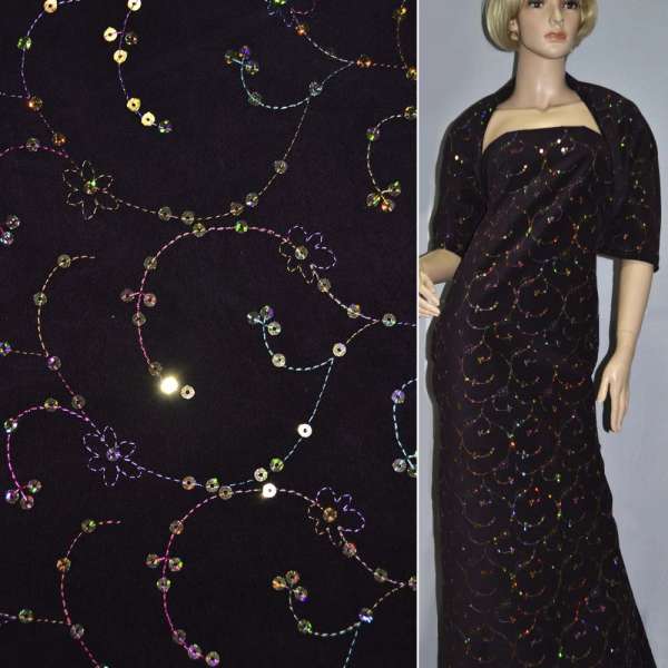 Оксамит стрейч з паєтками фіолетовий, ш.145