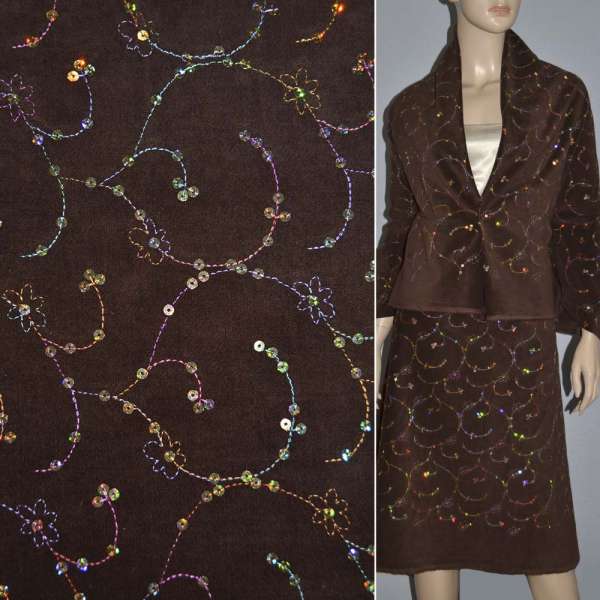 Оксамит стрейч коричневий темний з паєтками, ш. 144