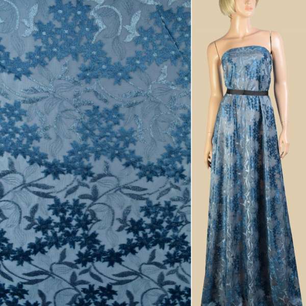 Оксамит на трикотажному шифоні блакитно-сірий ш.150