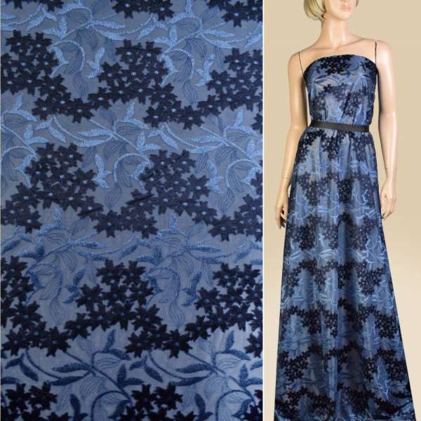 Бархат на трикотажном шифоне синий, ш.150