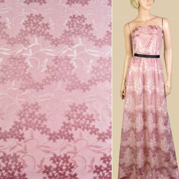 Бархат на трикотажном шифоне розовый перламутр, ш.150