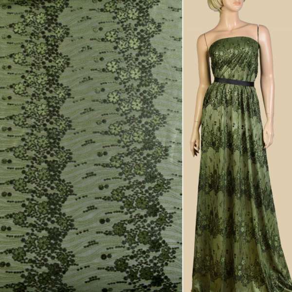 Оксамит на трикотажному шифоні зелений, ш.150