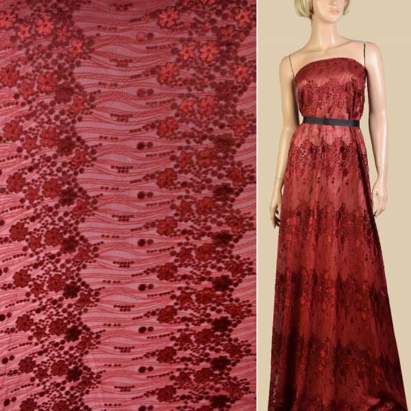 Бархат на трикотажном шифоне красный кармин, ш.150