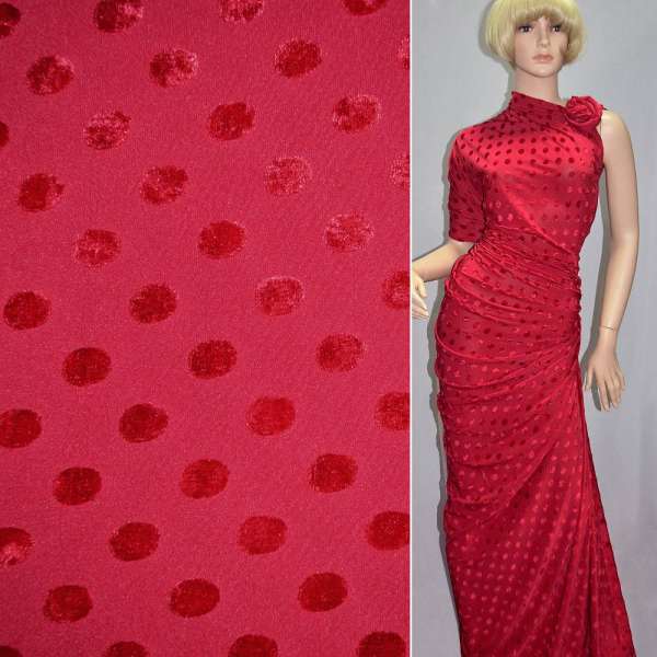 Оксамит монетки на трикотажі червоний ш.160