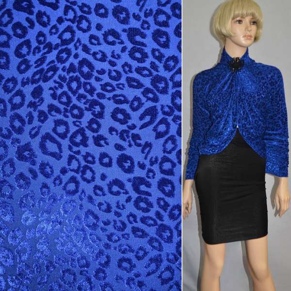 Бархат капли на трикотаже синий ультра ш.160