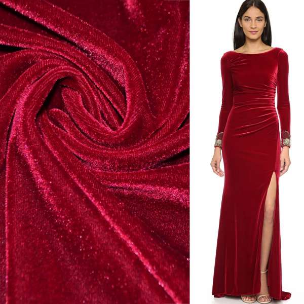 Велюр стрейч темно-красный ш.150