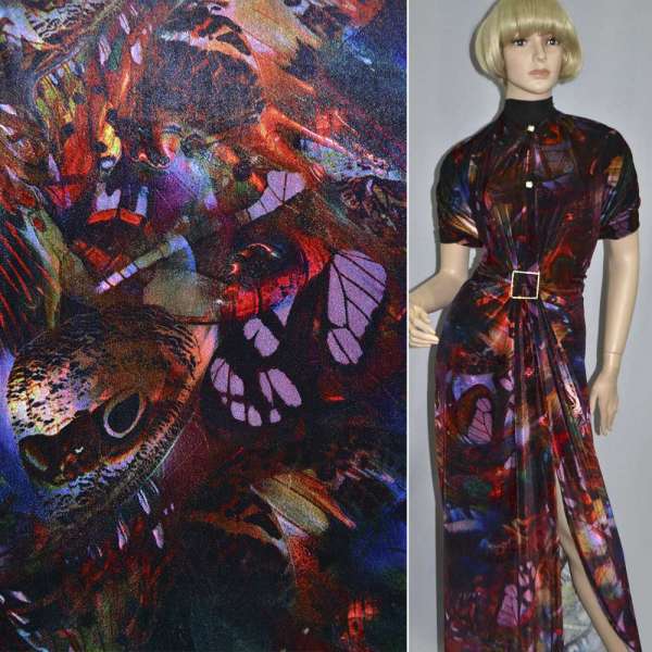 Велюр чорний з червоно помаранчевої абстракцією (принт) ш.162