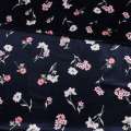 Велюр* стрейч синий темный в розовые цветы ш.150