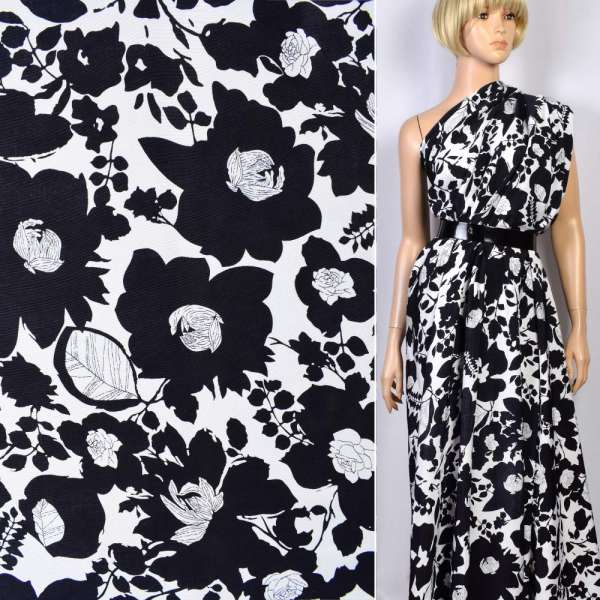 Репс віскозний білий в чорні квіти ш.147