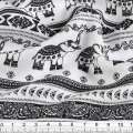 Креп вискозный белый в черные слоники и полоски узора ш.150