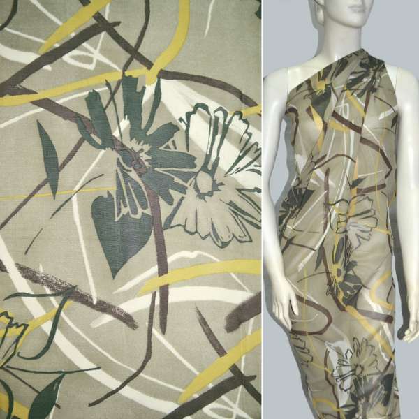 Вискоза оливковая в цветы ш.140