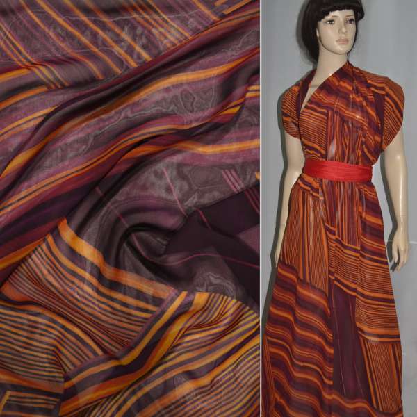 Віскоза блузочна бордова в жовто-коричневу смужку ш.140