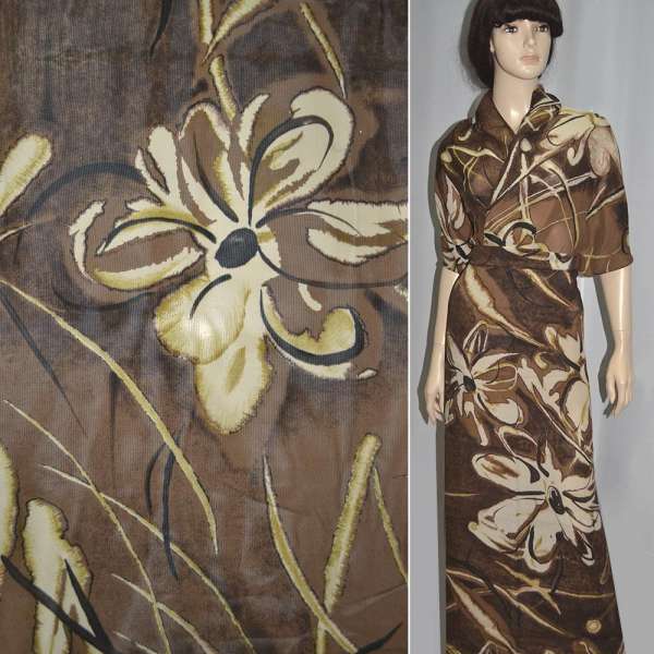 Віскоза коричнева темна в квіти (купон) ш.148