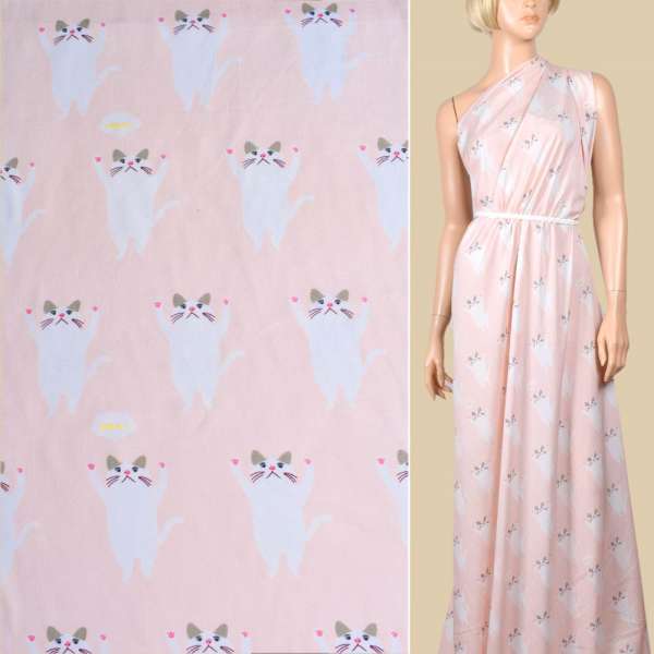 Віскоза рожева світла, білі кішки, ш.140