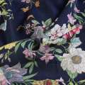 Віскоза синя, рожеві, бузкові білі квіти, ш.145
