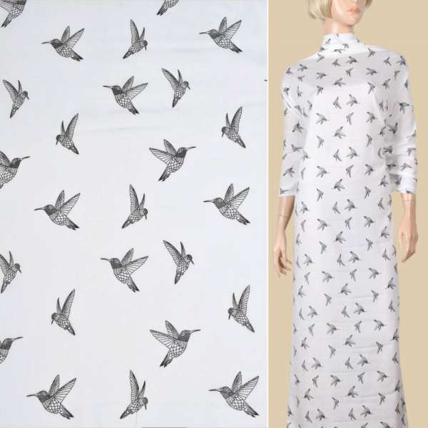 Віскоза біла, чорні колібрі, ш.135