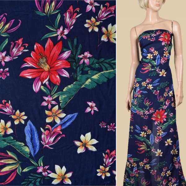 Віскоза синя, букети з ірисами, ш.145