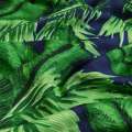 Віскоза синя в великі зелені листя, ш.145