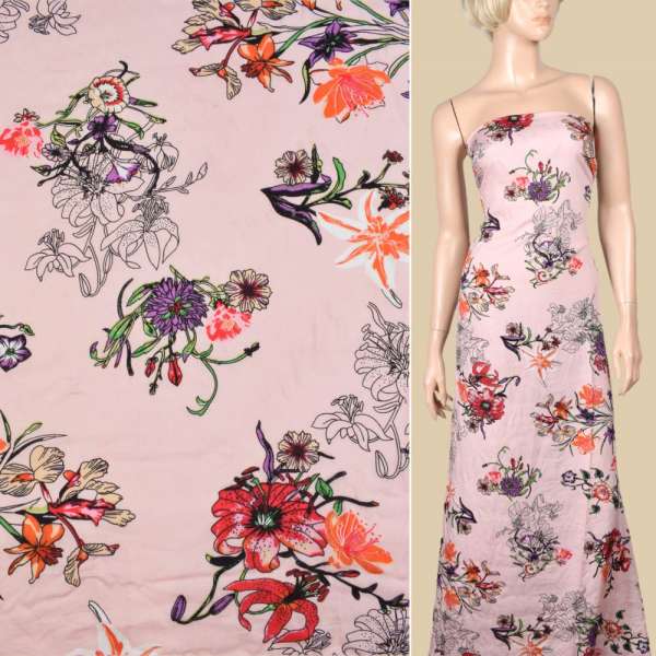 Віскоза рожева, лілії та іриси, ш.145