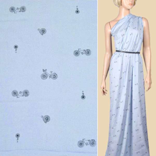 Віскоза сіро-блакитна, сині велосипеди, ш.145