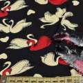 Віскоза чорна, кремові, червоні лебеді, ш.140