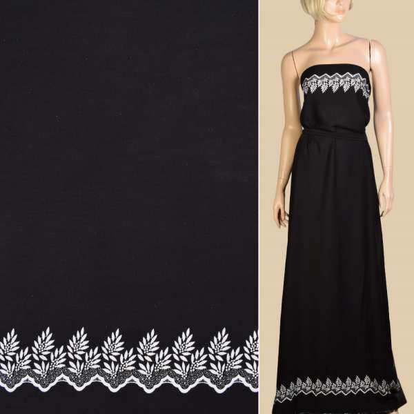 Віскоза чорна, біла облямівка мереживо, 2ст.купон, ш.143