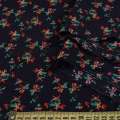 Віскоза синя темна, червоно-зелені дрібні квіти, ш.140