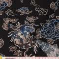 Віскоза чорна, коричнево-сині квіти, світлий контур, ш.147