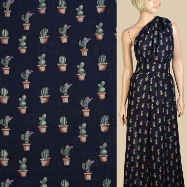 Віскоза синя, кактуси, ш.140