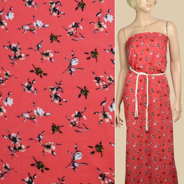 Віскоза жата червона, чорно-білі квіти, ш.145