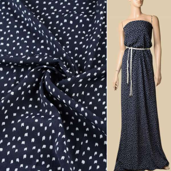 Віскоза жата синя темна в білі цятки, ш.135