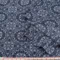 Вискоза жатая синяя темная в белый орнамент, ш.140